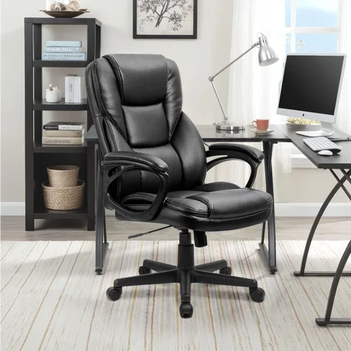 Miniatura 2 de Furmax Silla ejecutiva de oficina con respaldo alto, ajustable, silla de escritorio para el hogar, silla giratoria para computadora, de piel Negro