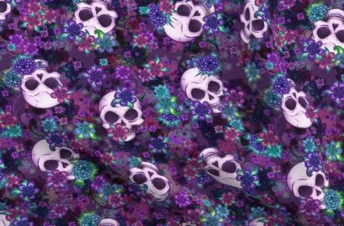 Spoonflower Tela - Flores Calaveras Calavera Patrón Floral Flor Rockabilly Impreso en Tela de Gasa Barrio Gordo - Costura Ropa de Moda Vestidos