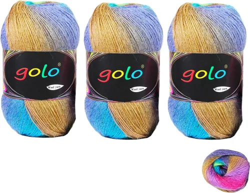 Miniatura 41 de Hilo de lana golo para tejer 200 yardas, hilo Cachemire multicolor arcoíris