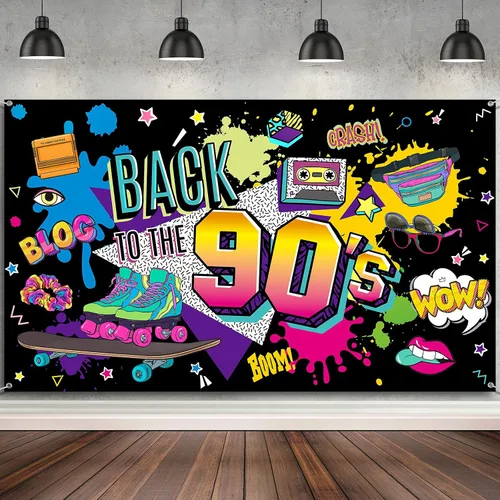 Irenare Telón de fondo de los años 90 para decoraciones de fiesta, sesión de fotos, cartel colgante retro de regreso a los años 90 para fotografía,