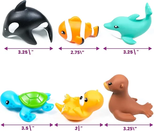 Miniatura 6 de Tub Works® Juguetes de baño Marine™ sin moho, paquete de 6 Diseño de juguetes de baño sellados y sin agujeros que mantiene la humedad fuera