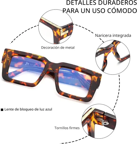 Miniatura 7 de JM Paquete de 3 gafas de lectura estilo Oprah para mujeres y hombres, elegantes gafas cuadradas con bloqueo de luz azul Color mixto