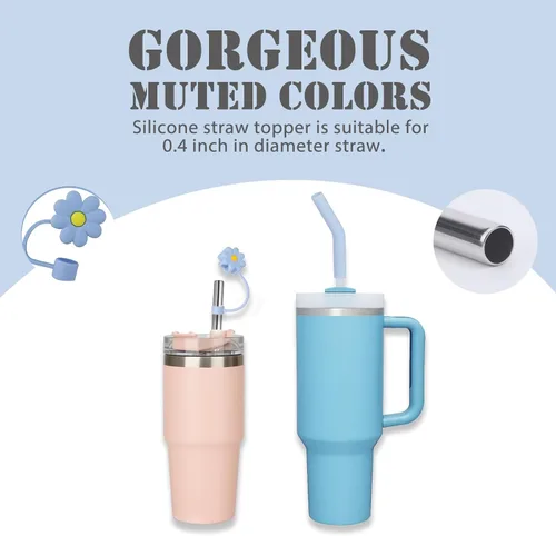 Miniatura 5 de 8 popotes de acero inoxidable compatibles con vasos Stanley Adveture Quencher de 40 onzas, popote de repuesto de 12 pulgadas con 8 fundas
