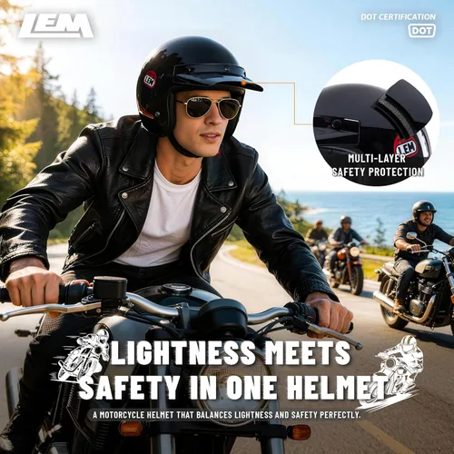 Miniatura 4 de LEM Medio casco de motocicleta, para hombres y mujeres, casco de motocicleta y scooter certificado DOT, estilo vintage para montar en crucero