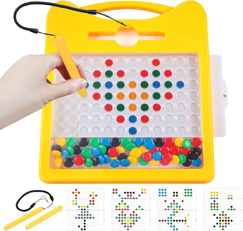 Miniatura 10 de Tablero magnético de dibujo extra grande para niños, tablero de garabatos magnético con 2 bolígrafos, arte de puntos magnéticos, juguete Montessori