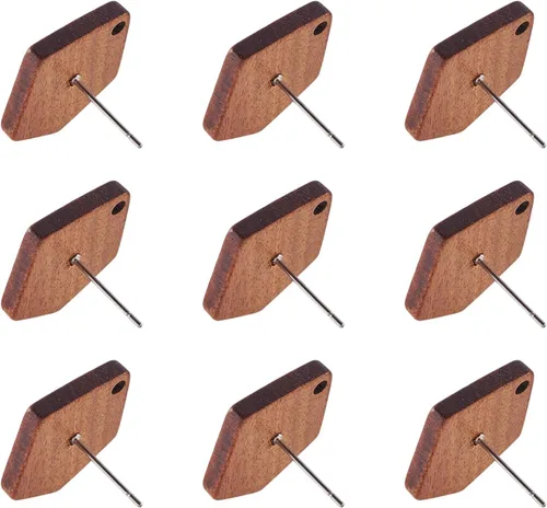 Miniatura 29 de FASHEWELRY 32 piezas de pendientes de madera para pendientes de madera de 0.59 pulgadas (0.591 in) pendientes de madera redondos planos en blanco