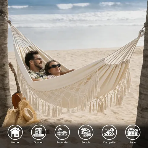Miniatura 2 de Lazy Daze Hammocks Hamaca doble brasileña de algodón, extra grande, portátil, para acampar al aire libre, con correas para árboles y bolsa de viaje
