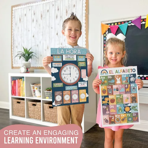 Miniatura 6 de Hadley Designs Carteles de español para el aula – 12 carteles educativos bilingües para decoraciones de aula de español imprescindibles, calendario
