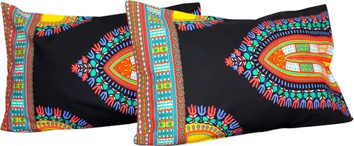 Miniatura 9 de RaanPahMuang Fundas de almohada en African Dashiki Art 100% algodón tejido Batik estampados, juego de 2 fundas, negro amarillo