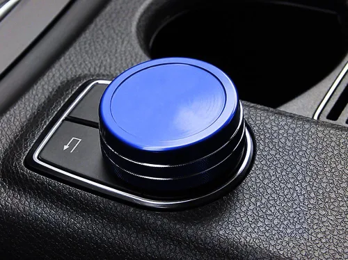 Miniatura 5 de iJDMTOY Cubierta de rueda de aluminio anodizado azul para consola central de control de mando compatible con Mercedes A B C E S CLA GLA GLK ML GL
