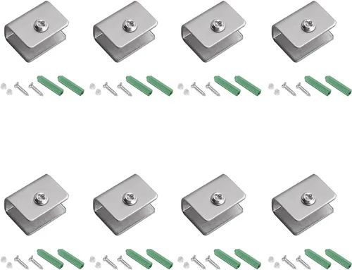 Miniatura 16 de MroMax 12PCS 1.1" x 0.87" x 0.47" (LxWxH) Soporte de estante de vidrio semicírculo ajustable acero inoxidable puerta gabinete clip plateado