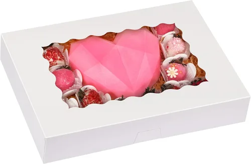 Moretoes 40 piezas Cajas para galletas, 14 x 10 x 2.5 pulgadas Cajas de panadería autodesplegables con ventana, para donas, pasteles, magdalenas y
