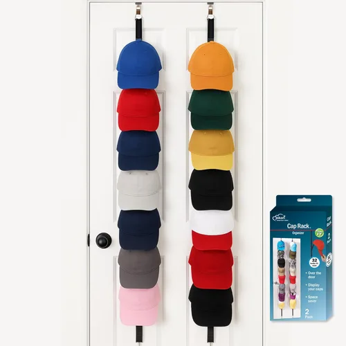 Miniatura 7 de Jokari Organizador de gorras para colocar sobre la puerta, paquete de 2 unidades con capacidad para hasta 16 sombreros de béisbol, sistema