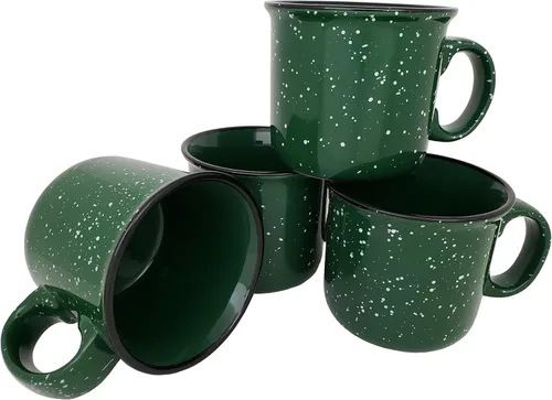 Miniatura 11 de Taza de café de cerámica de 14 onzas (juego de 4), color azul con acabado moteado, taza duradera de pared gruesa estilo campamento para exteriores