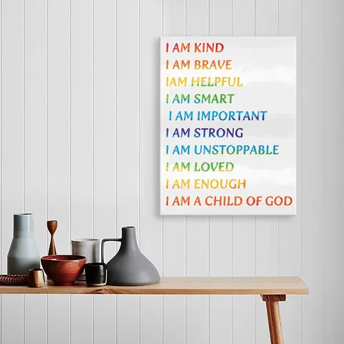 Miniatura 6 de Arte en Lienzo de Afirmación para Niños con Marco para Pared, Frase Inspiradora "I Am Kind I AM a Child of God" en Lienzo para Pared Listo para Sé