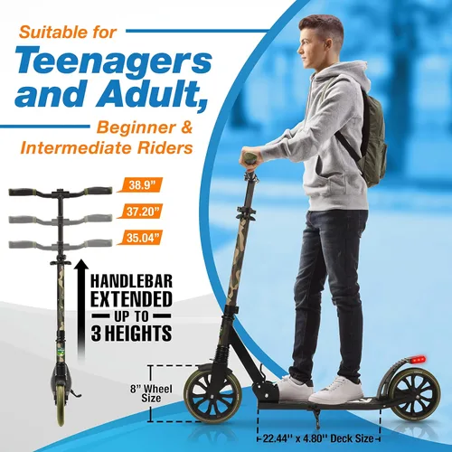 Miniatura 4 de SereneLife Patinete ligero y plegable cómodo manubrio de barra en T, scooter ajustable para adolescentes y adultos, cubierta de aleación con ruedas