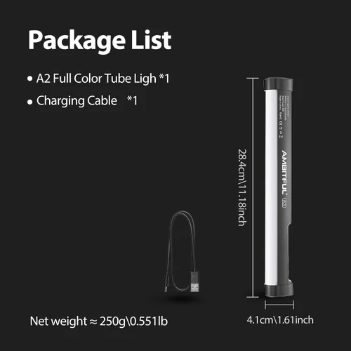 Miniatura 9 de AMBITFUL Varita de luz LED RGB A2 - Barra de luz magnética de video a todo color, luz de tubo de mano con 29 efectos, 2500-8500K, 2500mAh, CRI 95+