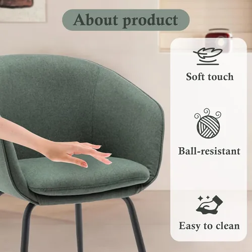 Miniatura 4 de Juego de 2 sillas de comedor tapizadas, sillas de cocina y comedor de tela moderna con asiento acolchado y patas de metal resistentes, sillas