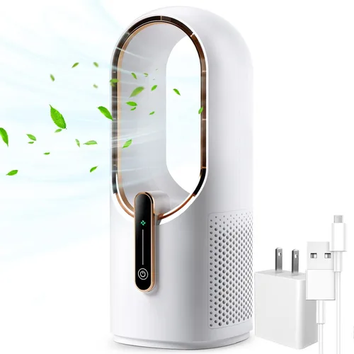 Miniatura 9 de KONSIDEN Ventilador de escritorio sin aspas, ventilador de oficina de 11.8 pulgadas, pequeño, silencioso, ajuste de 3 velocidades, control táctil