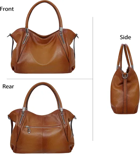 Miniatura 3 de HESHE Bolsos y bolsos de cuero genuino para mujer, bolso de mano con asa superior, bolso Hobo, bolso de mano, bolso cruzado para mujer