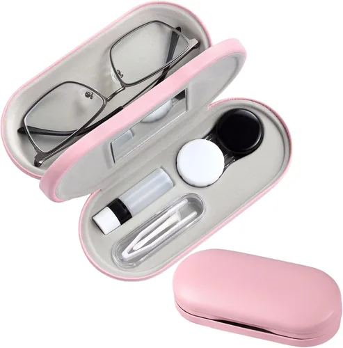 Miniatura 12 de AITIME Estuche 2 en 1 portátil de doble cara para lentes de contacto y gafas - Acanalado, kit de almacenamiento multifuncional, duradero, compacto
