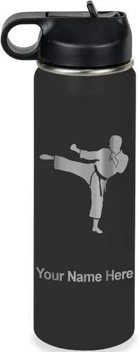 Miniatura 43 de Botella de agua personalizada LaserGram, Karate Man, de acero inoxidable con doble pared aislada al vacío con tapa abatible, regalo personalizado