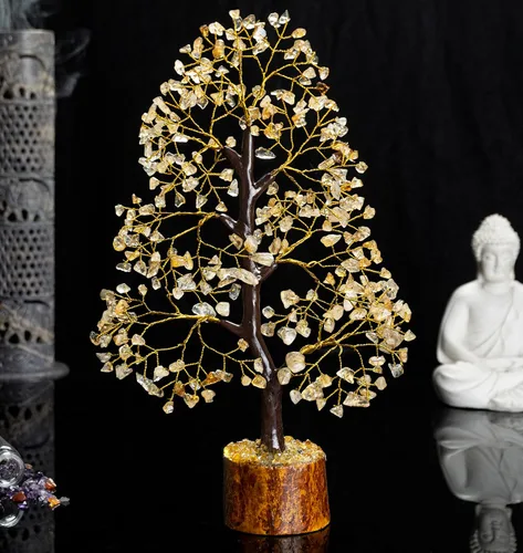 Miniatura 7 de Crocon - Árbol del dinero con piedras preciosas de citrina, figura del feng shui; bonsái balance de chakras, buena suerte, reiki, curación, Citrino