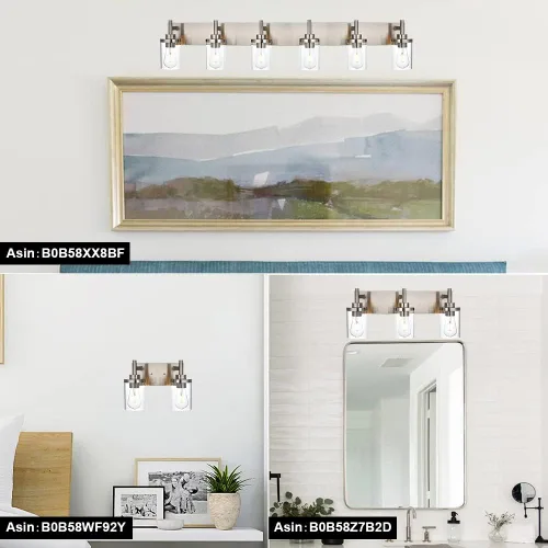 Miniatura 4 de Lámpara de tocador de baño sobre espejo, lámparas de pared de baño negras, iluminación moderna con pantalla de vidrio transparente, aplique de pared