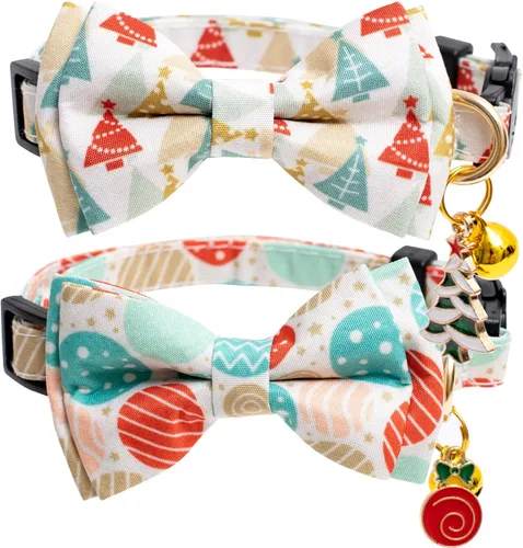 Miniatura 8 de Faygarsle Paquete de 2 bonitos collares de gato de temporada para Halloween y otoño, collar separable con cascabeles, corbatín, bonitos patrones