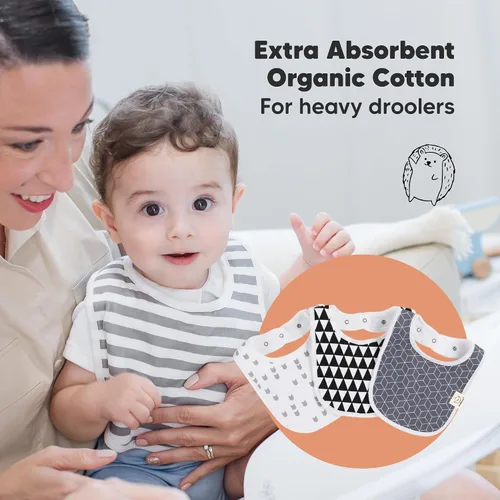 Miniatura 5 de Paquete de 8 baberos orgánicos para niños y niñas, baberos de algodón suave para babear y dentición para bebés niñas y niños, extra absorbentes