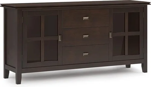 Miniatura 20 de SIMPLIHOME Artisan Buffet - Aparador de 3 puertas de madera maciza de 54 pulgadas de ancho en gris envejecido, gabinete de almacenamiento