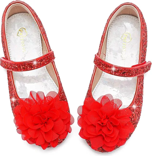 Miniatura 2 de Parrosoo Zapatos de vestir para niñas, zapatos brillantes Mary Jane, zapatos de ballet con purpurina, tacón bajo, para niña, escuela, princesa