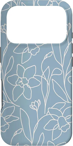 Miniatura 30 de Poppy Flower Line Art Modern Leaves Boho Light Blue Case for iPhone 17