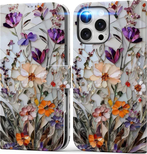 Miniatura 55 de DEENAKIN Funda tipo cartera para iPhone 15 con tarjetero + clip para efectivo, bloqueo RFID, protección contra caídas de grado militar y obras