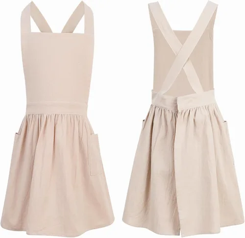 Delantal con o sin pechera para niños, Delantal con espalda cruzada, Delantales con babero estilo japonés Ropa para el hogar Beige