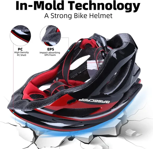 Miniatura 5 de Basecamp Casco de bicicleta para mujeres y hombres con luz LED de seguridad extraíble, visera solar, casco de bicicleta ligero, ajustable