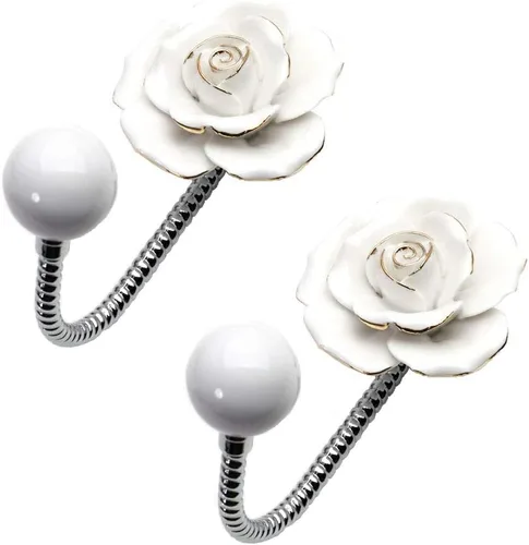 Hermosos ganchos de pared de cerámica con flores 3D, gancho decorativo cromado para bata, bufanda, bolsa, toalla, sombrero, etc. para cocina, baño,
