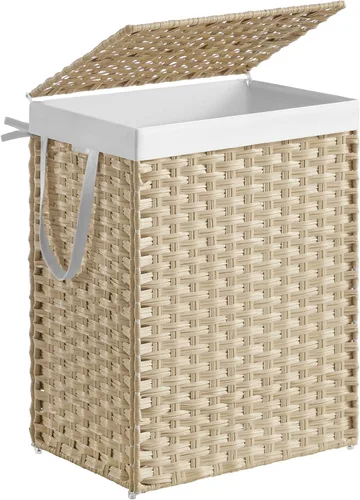 Miniatura 25 de SONGMICS Canasta de lavandería con tapa, cesto de ropa de 23.8 galones (90 L) de ratán sintético con tapa y asas, plegable, forro extraíble