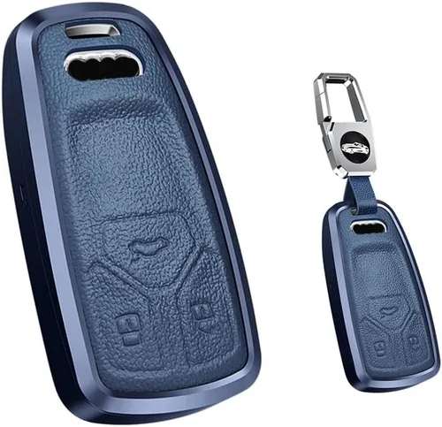 Compatible con Audi Q3 Q8 Q7 Q5 A3 A4 A5 A6 A7 TT TTS S4 S5 RS4 RS5 Funda de cuero de metal para llavero inteligente Azul