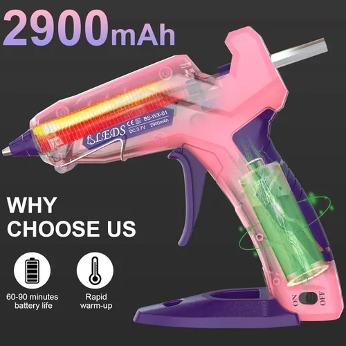 Miniatura 4 de BLEDS Pistola de pegamento caliente inalámbrica, kit de mini pistola de pegamento de precalentamiento rápido con 30 barras de pegamento y estuche
