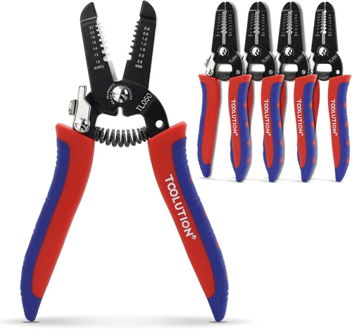 Paquete de 5 pelacables y cortadores pequeños para 10-22 AWG, juego de herramientas de pelado de cables eléctricos de mano con alicates con resorte