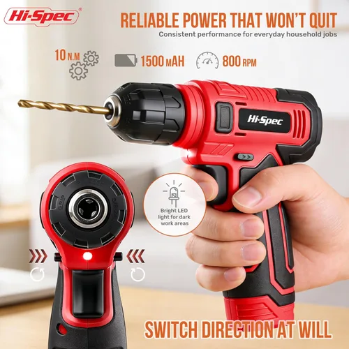 Miniatura 3 de Hi-Spec Juego de herramientas con taladro inalámbrico de 8 V. Kit completo de herramientas de bricolaje con taladro eléctrico recargable por USB Rojo