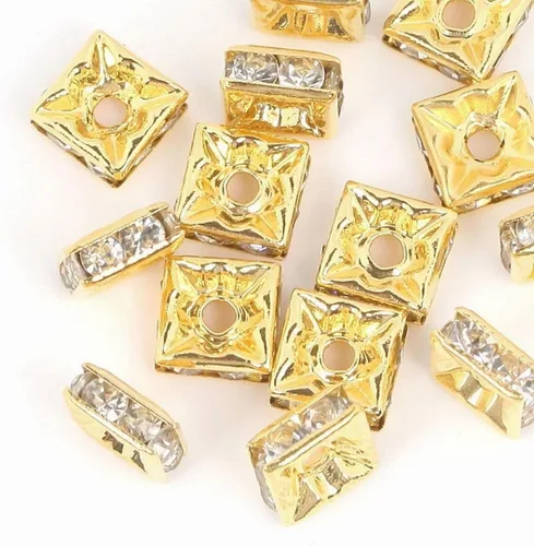 Miniatura 2 de 50 cuentas espaciadoras sueltas de Adabele grado A con diamantes de imitación transparentes de 0.197 in (0.2 pulgadas), latón chapado en oro