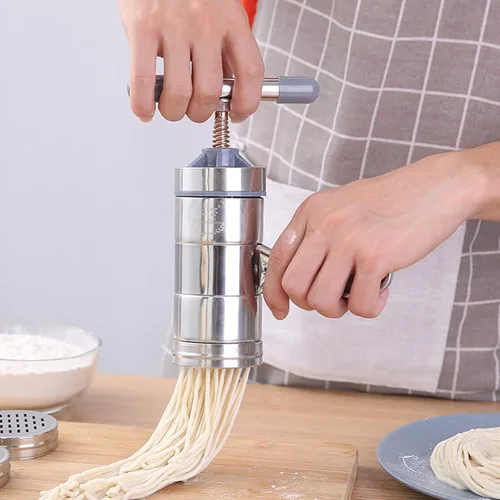 Miniatura 9 de Prensa manual de fideos de acero inoxidable, manivela de mano, máquina de prensa de masa de fettuccine para fideos, máquina de pasta con 5 moldes