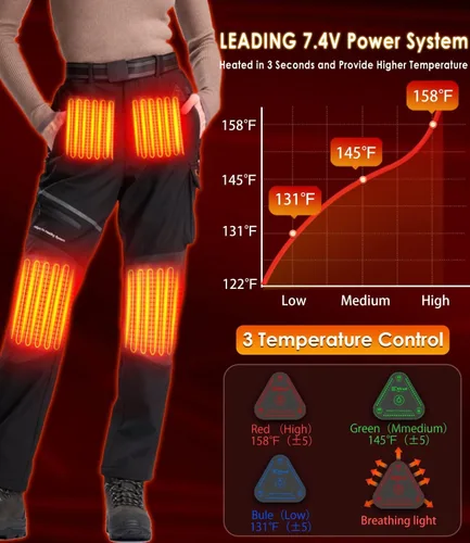 Miniatura 8 de Pantalones térmicos con batería de 20000 mAh, pantalones eléctricos para senderismo para nieve, pantalones de invierno Softshell para exteriores
