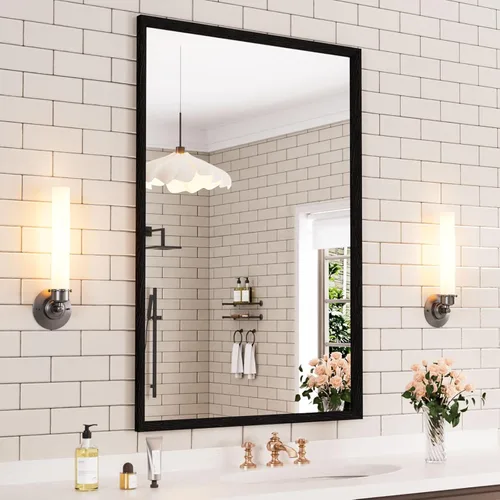Miniatura 38 de WEER - Espejo de baño dorado, espejo de 40x32 pulgadas con marco de metal dorado cepillado, espejo de tocador de baño de oro para pared