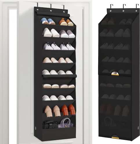 Miniatura 10 de STORAGE MANIAC Organizador de zapatos para colgar sobre la puerta con cortina, resistente al polvo, organizador de zapatos grande y profundo