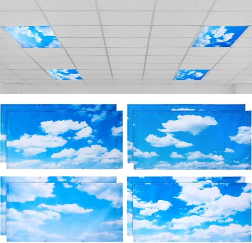 Miniatura 9 de ROCEEI Paquete de 8 cubiertas de luz fluorescente, 4 x 2 pies, cubiertas magnéticas de cielo nocturno a granel para luz de techo de aula, reduce