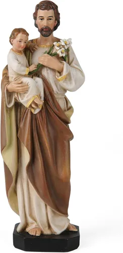 BC - Estatua católica de San José y el Niño Jesús, 6 pulgadas de alto, pintada a mano, figura católica con detalles finos, patrón de la familia,