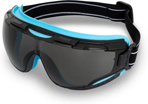 DEX FIT Gafas de seguridad protectoras SG220; protección ocular Z87, antiniebla y antiarañazos, para trabajo, ajustables, unisex (montura negra y